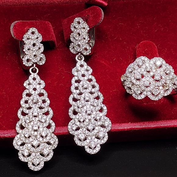 Anthropologie Jewelry - Vintage Silver 925 Drop Earrings And Ring